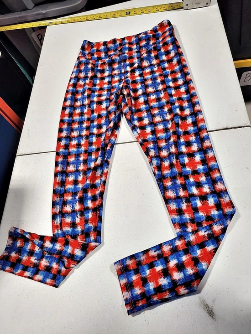 Lularoe Checkered Flare Leggings in Blue & Red